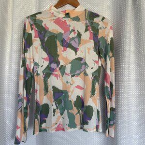 Hugo Boss Women’s Long Sleeve Mock Neck Top Abstract Print